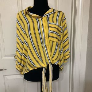 Yellow striped button up blouse